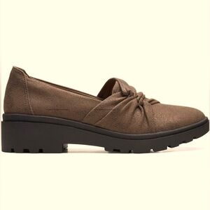 Clarks Collection Loafers Womens 10 M Calla Style Ruched Bronze Mettalic Slip On